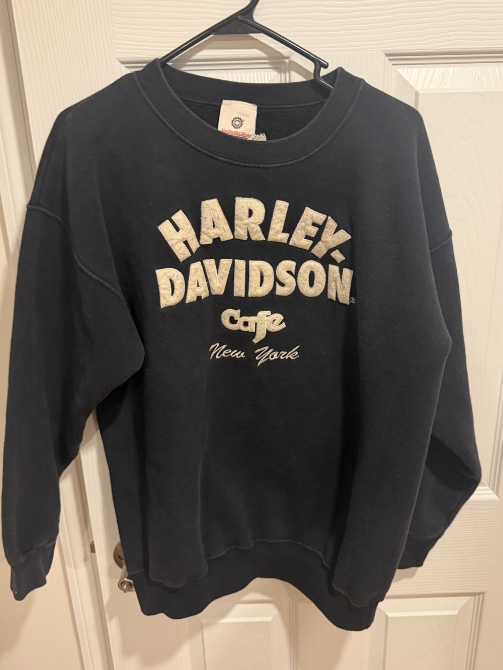 🔥Vintage Harley-Davidson Cafe New York Crewneck Sweatshirt Black- Cream logo